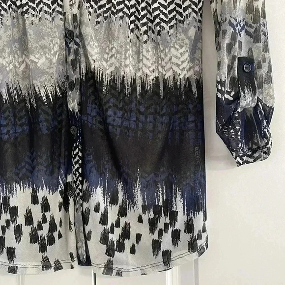 PerSeption Concepts Sheer Button Down Roll Sleeve Blouse.​​ - Picture 9 of 16